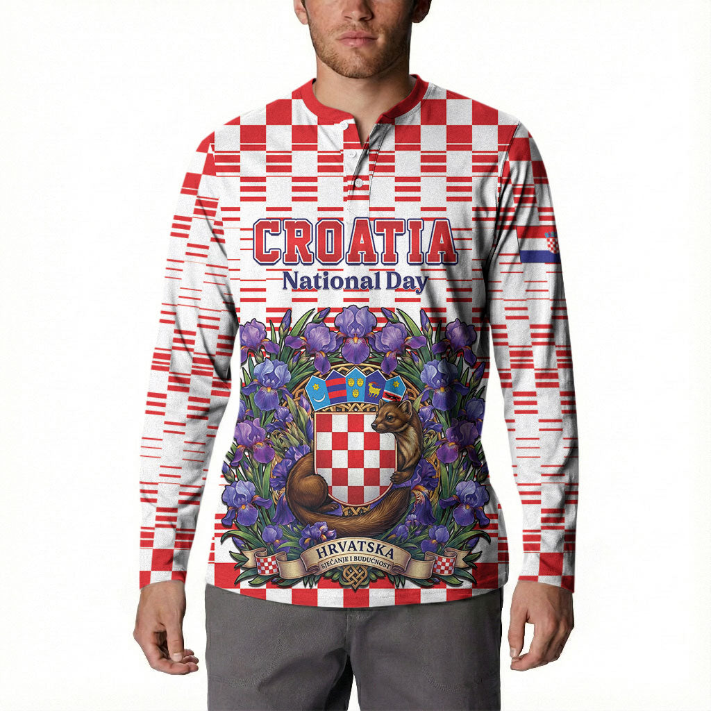 Personalized Croatia National Day Button Sweatshirt Croatian Kuna Heritage Iris Floral