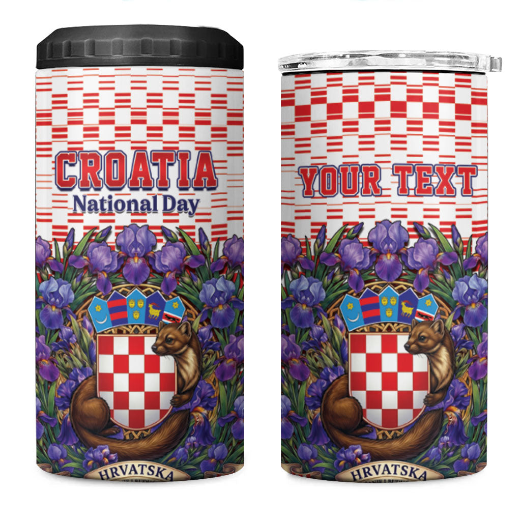 Personalized Croatia National Day 4 in 1 Can Cooler Tumbler Croatian Kuna Heritage Iris Floral