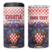 Personalized Croatia National Day 4 in 1 Can Cooler Tumbler Croatian Kuna Heritage Iris Floral