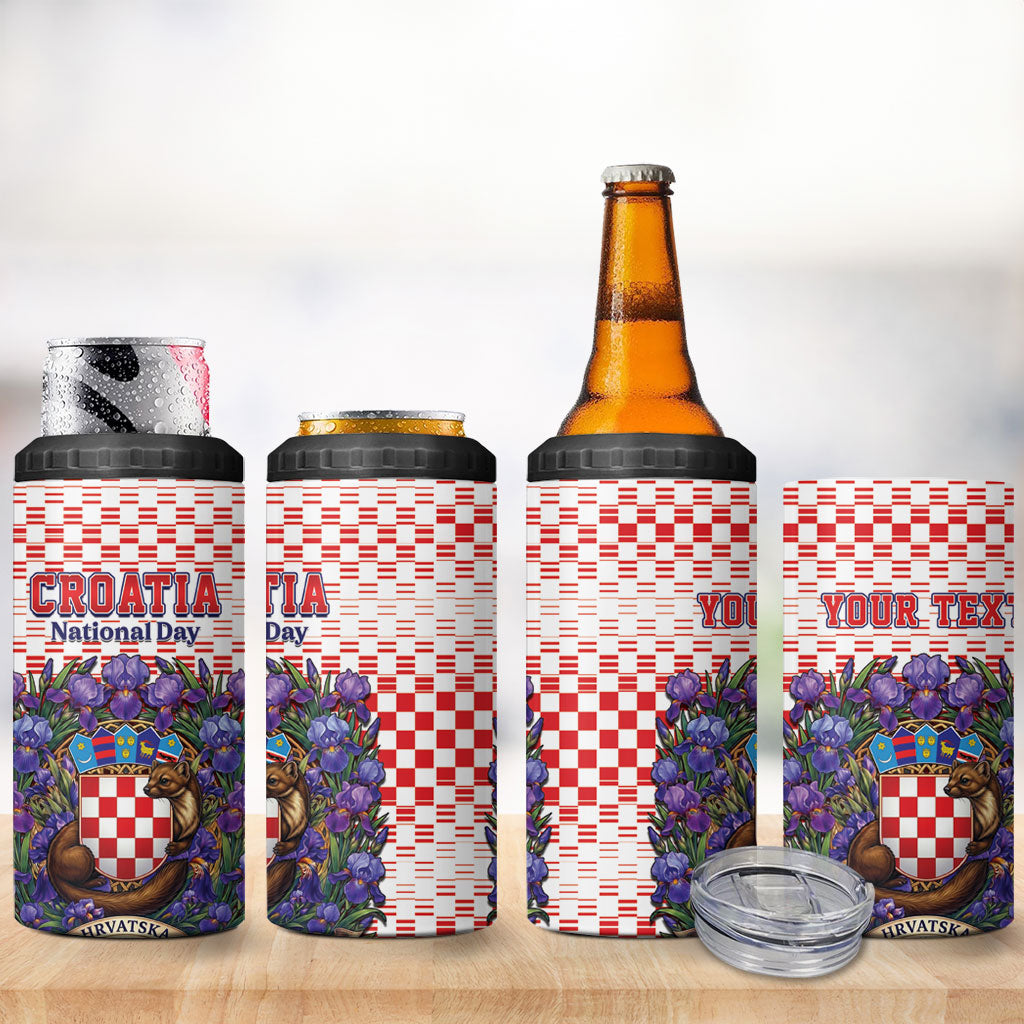 Personalized Croatia National Day 4 in 1 Can Cooler Tumbler Croatian Kuna Heritage Iris Floral