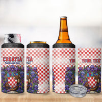 Personalized Croatia National Day 4 in 1 Can Cooler Tumbler Croatian Kuna Heritage Iris Floral