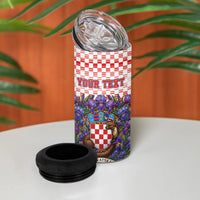 Personalized Croatia National Day 4 in 1 Can Cooler Tumbler Croatian Kuna Heritage Iris Floral
