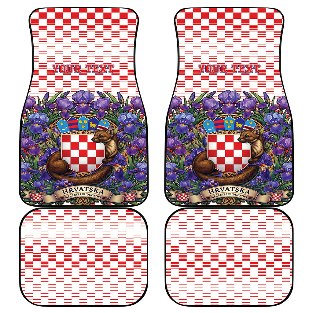Personalized Croatia National Day Car Mats Croatian Kuna Heritage Iris Floral