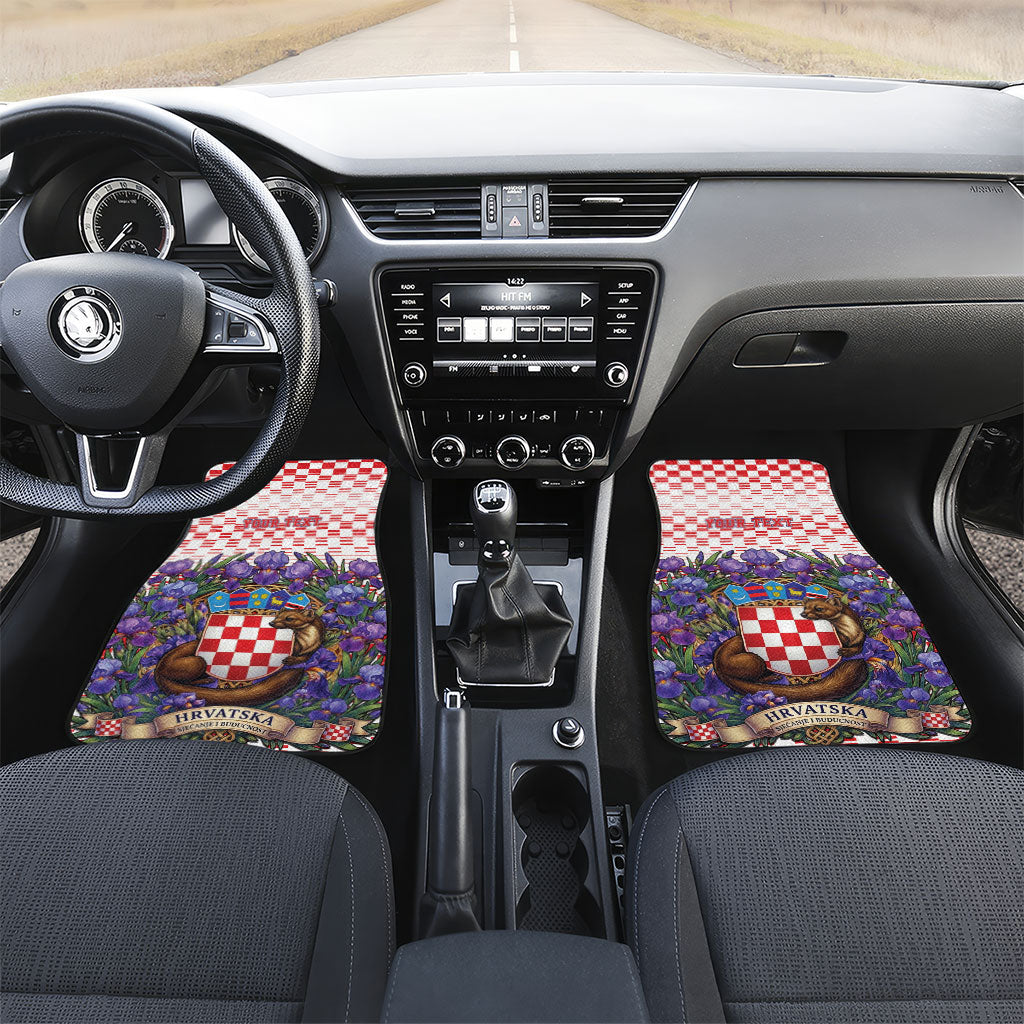 Personalized Croatia National Day Car Mats Croatian Kuna Heritage Iris Floral