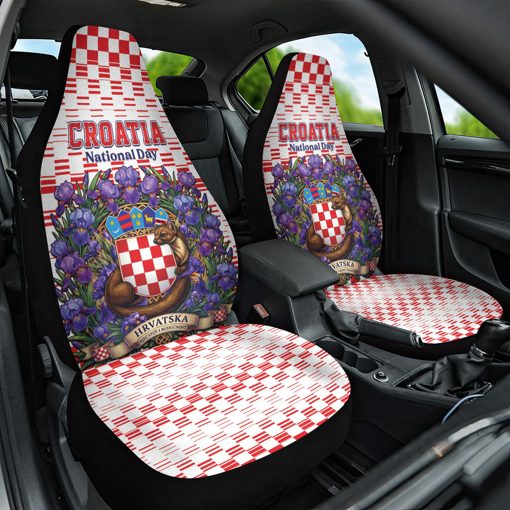 Croatia National Day Car Seat Cover Croatian Kuna Heritage Iris Floral