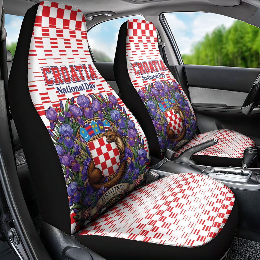 Croatia National Day Car Seat Cover Croatian Kuna Heritage Iris Floral