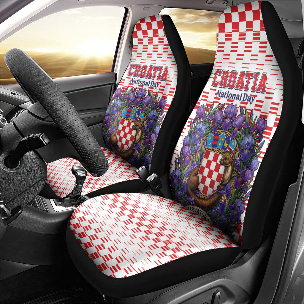 Croatia National Day Car Seat Cover Croatian Kuna Heritage Iris Floral