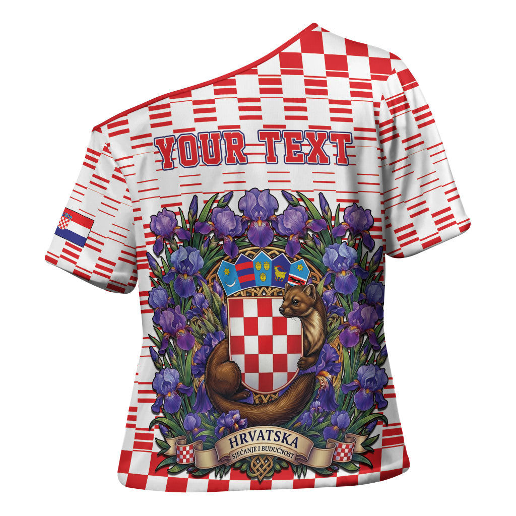 Personalized Croatia National Day Cross Shoulder Shirt Croatian Kuna Heritage Iris Floral