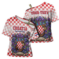 Personalized Croatia National Day Cross Shoulder Shirt Croatian Kuna Heritage Iris Floral