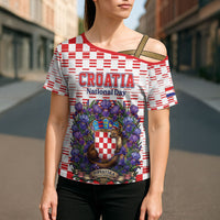 Personalized Croatia National Day Cross Shoulder Shirt Croatian Kuna Heritage Iris Floral