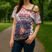 Personalized Croatia National Day Cross Shoulder Shirt Croatian Kuna Heritage Iris Floral