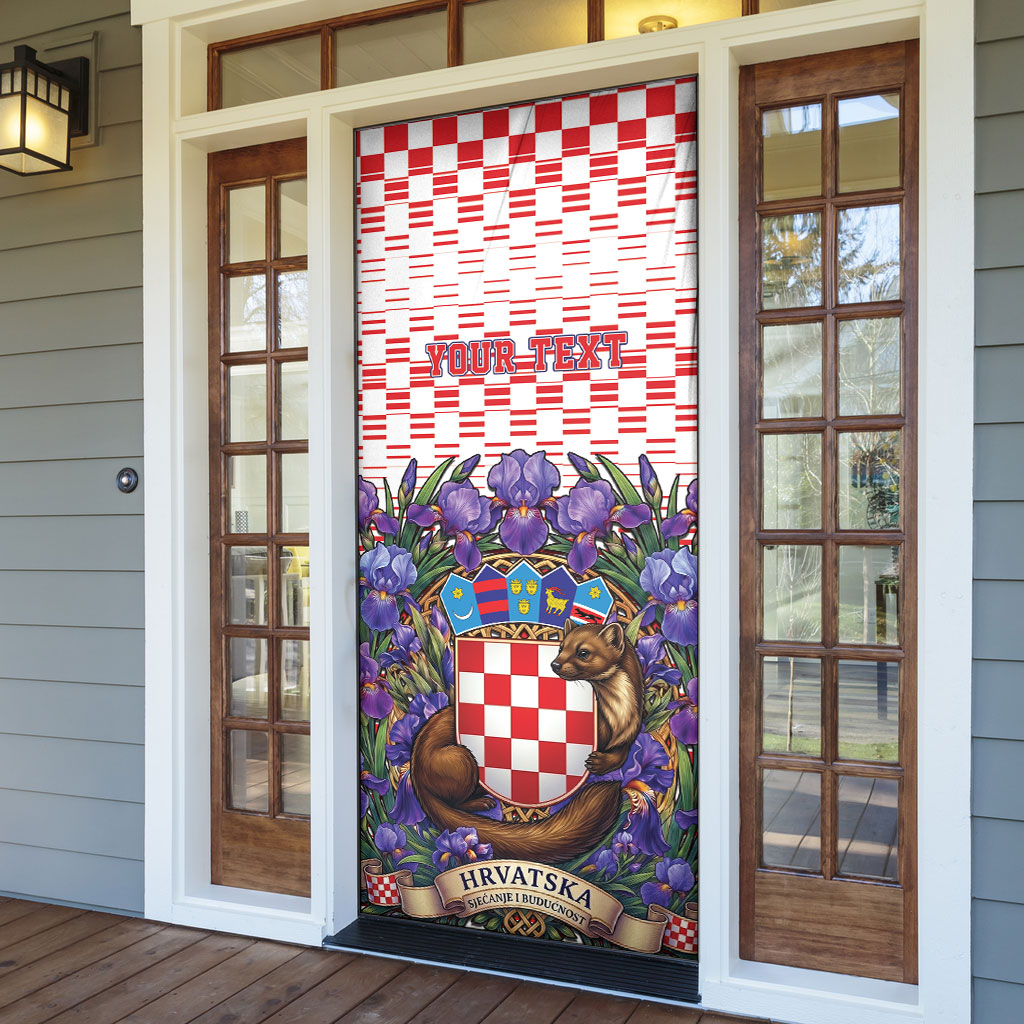 Personalized Croatia National Day Door Cover Croatian Kuna Heritage Iris Floral