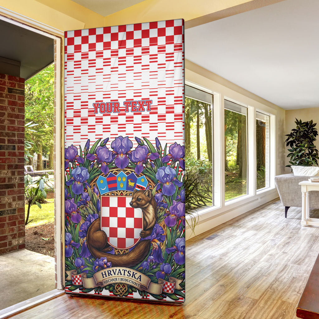 Personalized Croatia National Day Door Cover Croatian Kuna Heritage Iris Floral