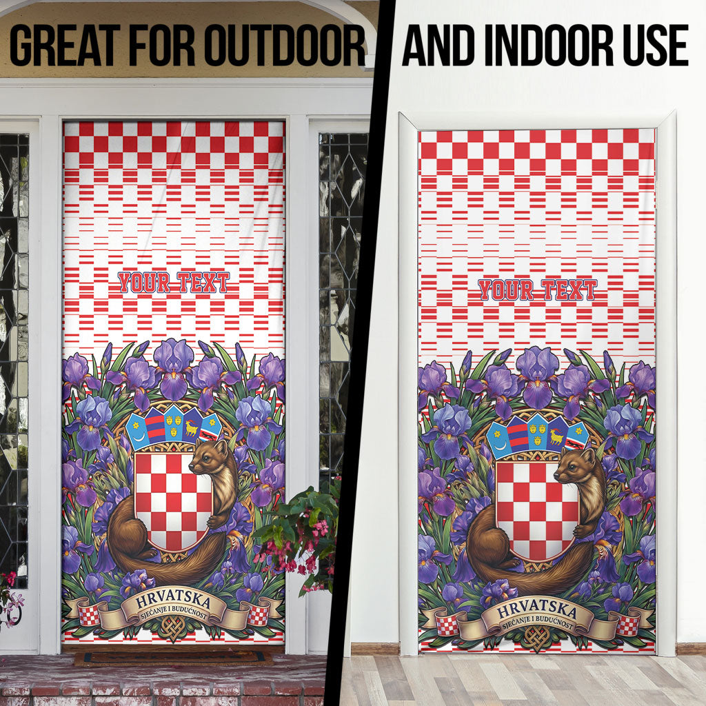 Personalized Croatia National Day Door Cover Croatian Kuna Heritage Iris Floral