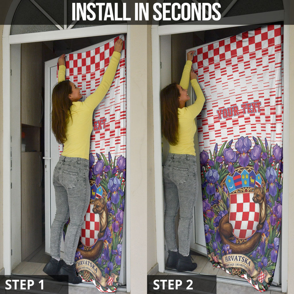 Personalized Croatia National Day Door Cover Croatian Kuna Heritage Iris Floral