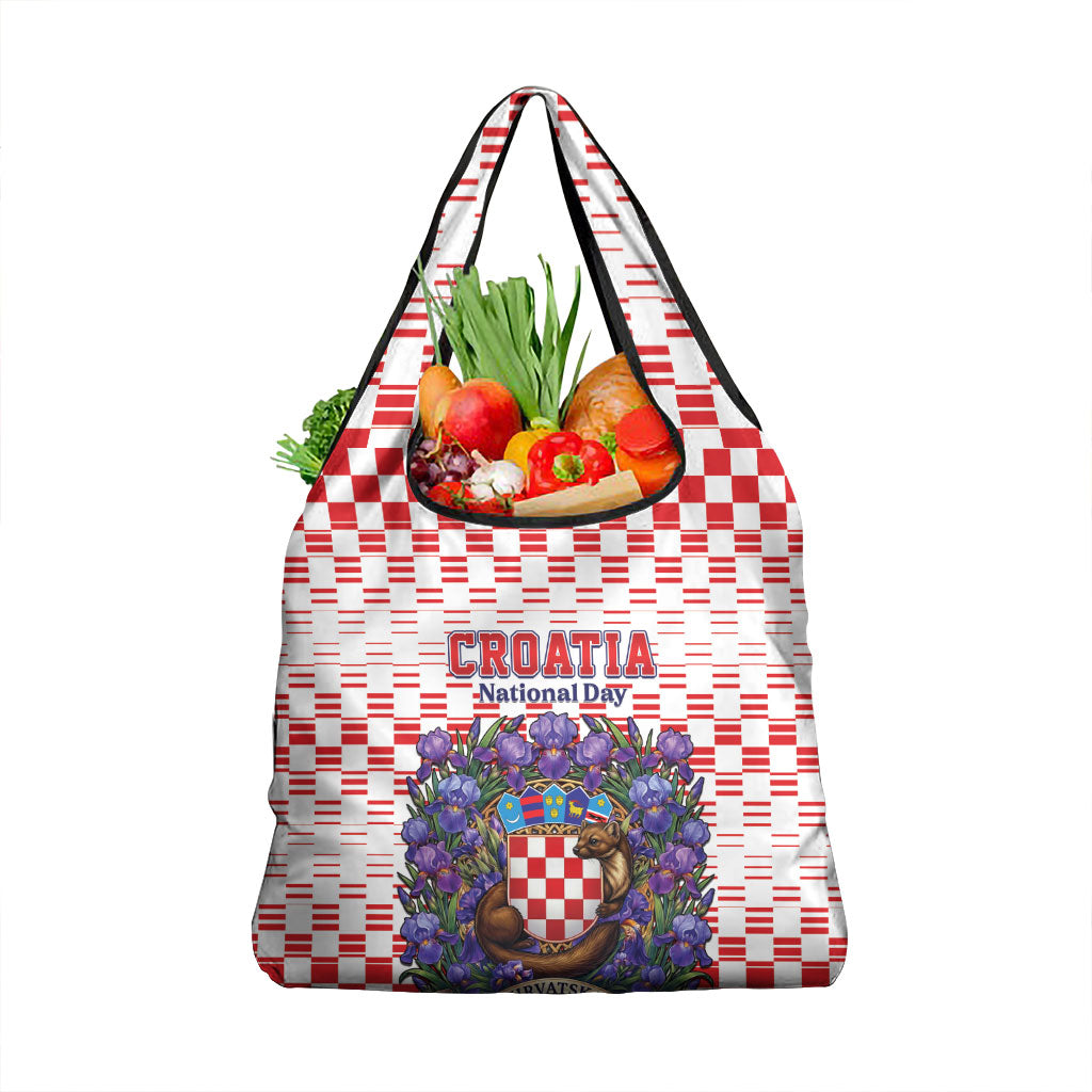 Croatia National Day Grocery Bag Croatian Kuna Heritage Iris Floral