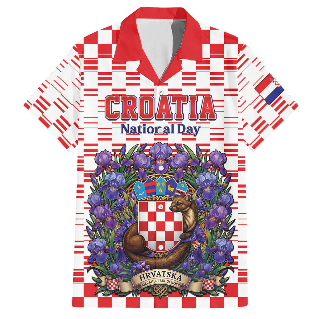 Personalized Croatia National Day Hawaiian Shirt Croatian Kuna Heritage Iris Floral
