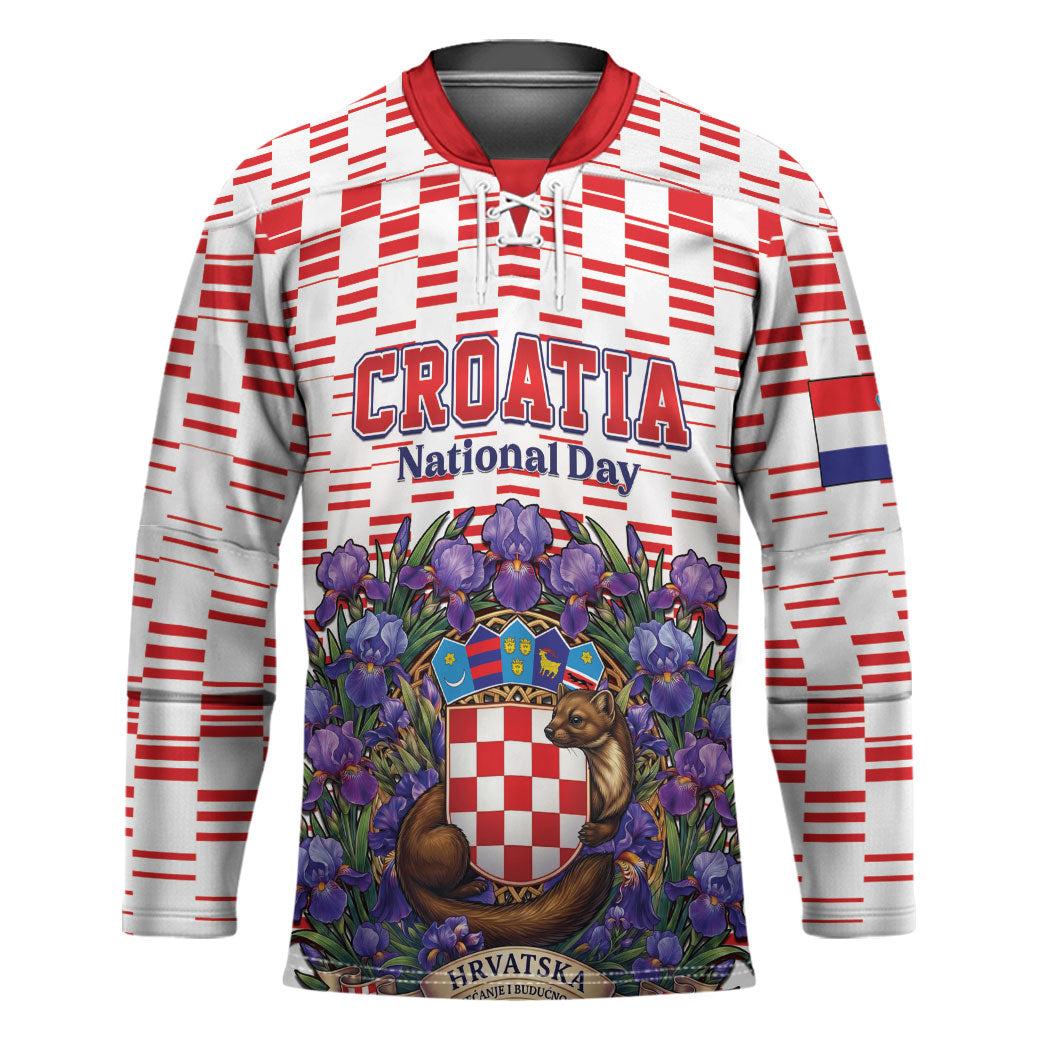 Personalized Croatia National Day Hockey Jersey Croatian Kuna Heritage Iris Floral