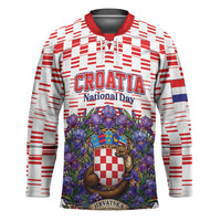 Personalized Croatia National Day Hockey Jersey Croatian Kuna Heritage Iris Floral