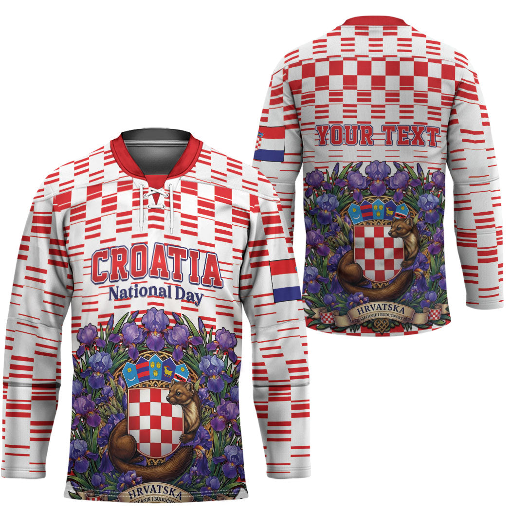 Personalized Croatia National Day Hockey Jersey Croatian Kuna Heritage Iris Floral