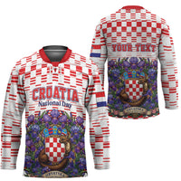 Personalized Croatia National Day Hockey Jersey Croatian Kuna Heritage Iris Floral