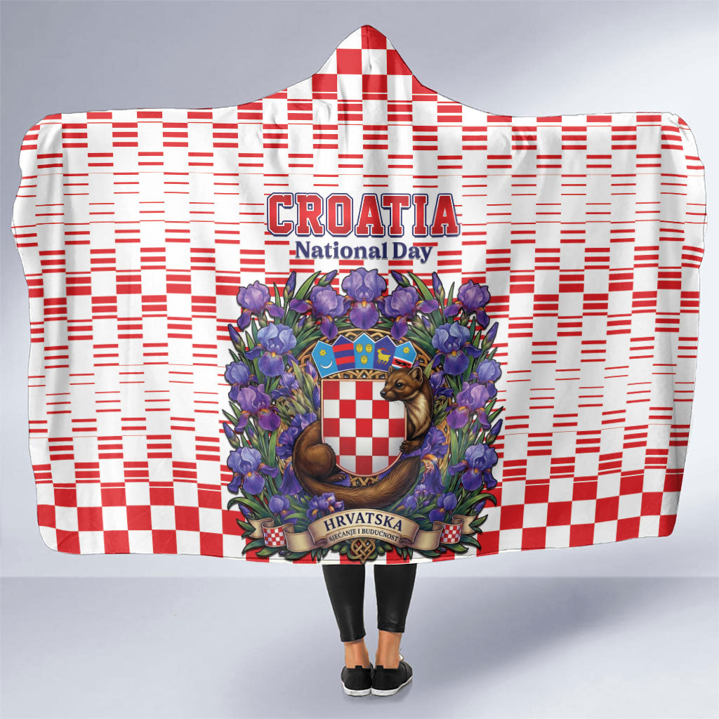 Croatia National Day Hooded Blanket Croatian Kuna Heritage Iris Floral