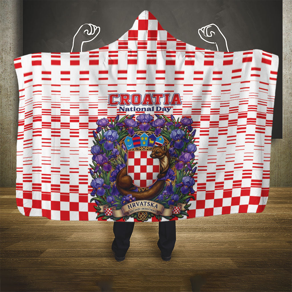 Croatia National Day Hooded Blanket Croatian Kuna Heritage Iris Floral