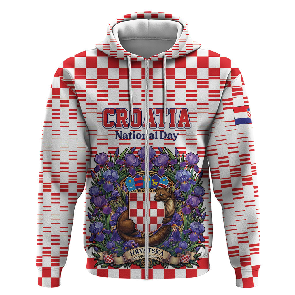 Personalized Croatia National Day Hoodie Croatian Kuna Heritage Iris Floral