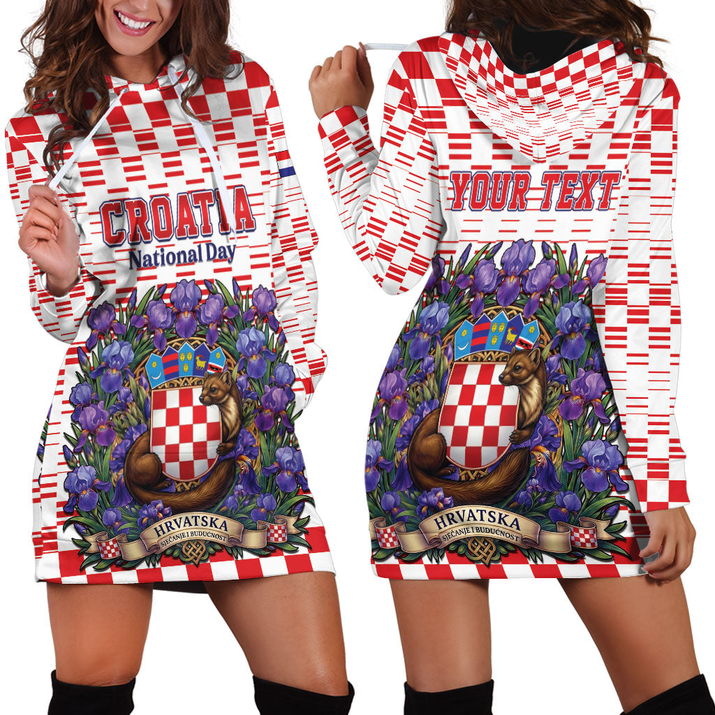 Personalized Croatia National Day Hoodie Dress Croatian Kuna Heritage Iris Floral