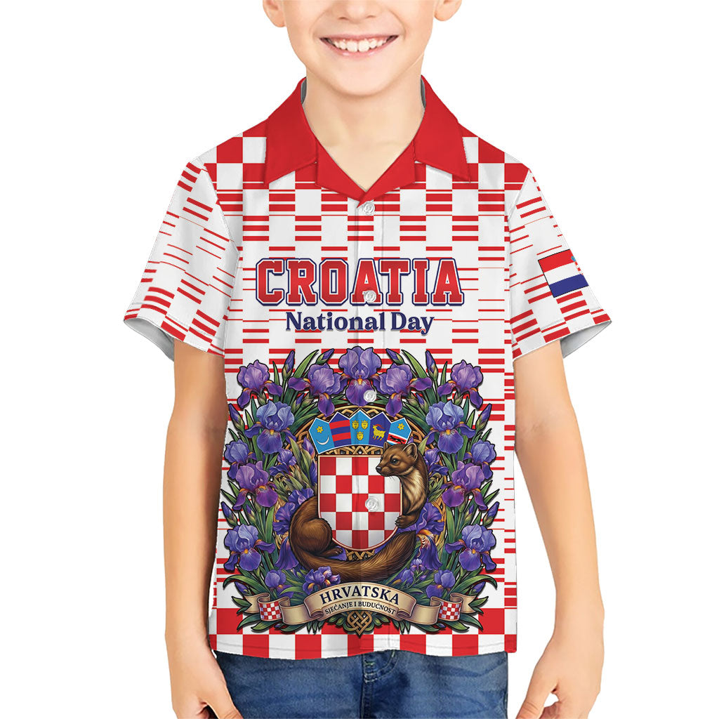 Personalized Croatia National Day Kid Hawaiian Shirt Croatian Kuna Heritage Iris Floral