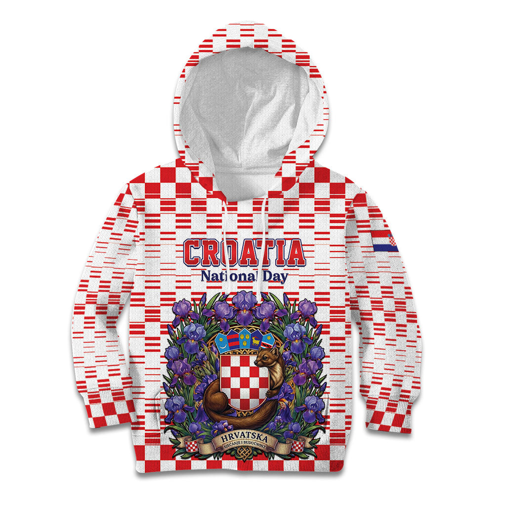 Personalized Croatia National Day Kid Hoodie Croatian Kuna Heritage Iris Floral