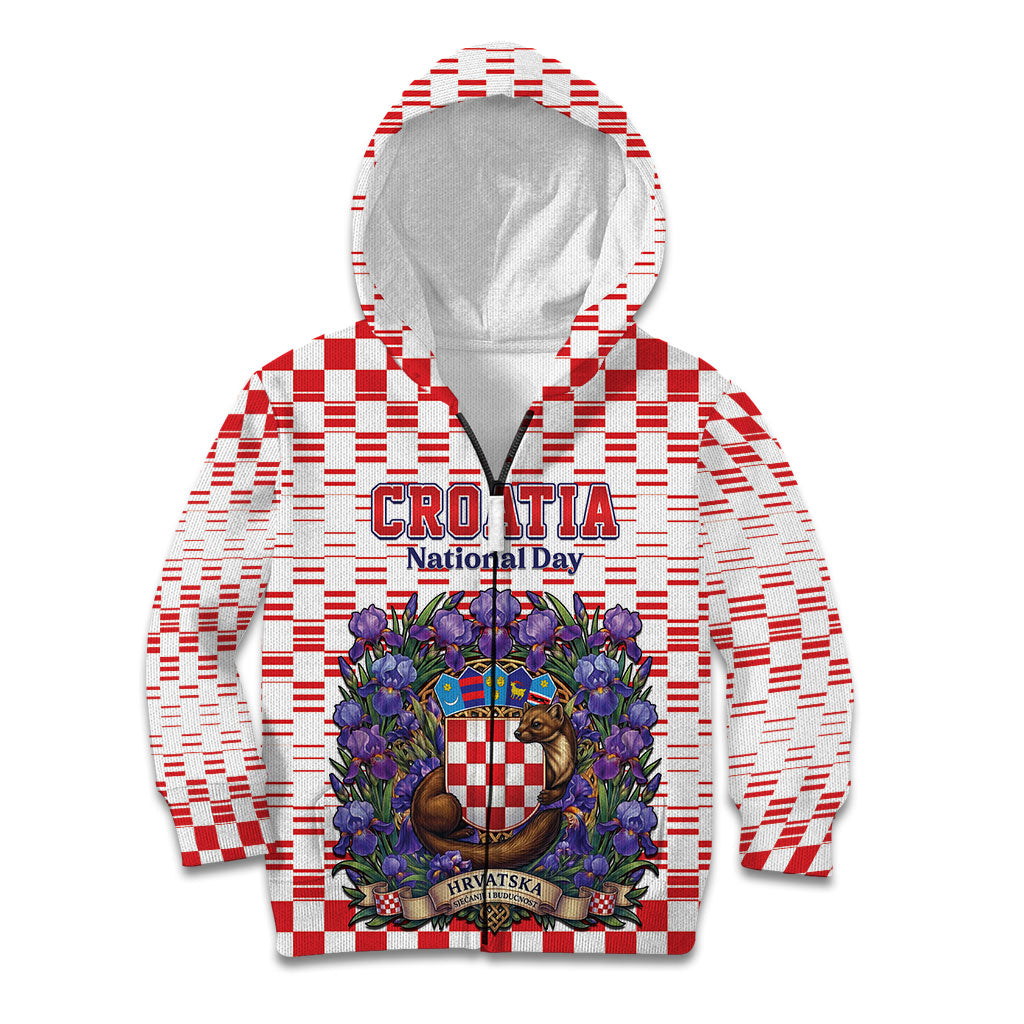 Personalized Croatia National Day Kid Hoodie Croatian Kuna Heritage Iris Floral