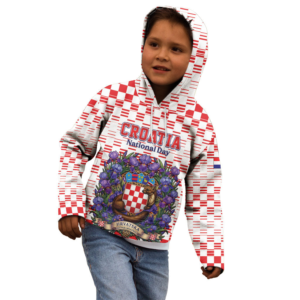 Personalized Croatia National Day Kid Hoodie Croatian Kuna Heritage Iris Floral