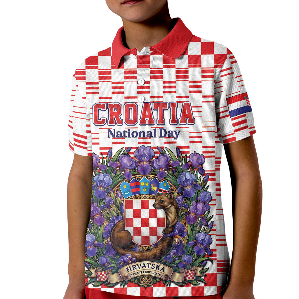 Personalized Croatia National Day Kid Polo Shirt Croatian Kuna Heritage Iris Floral