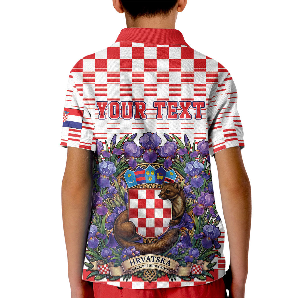 Personalized Croatia National Day Kid Polo Shirt Croatian Kuna Heritage Iris Floral