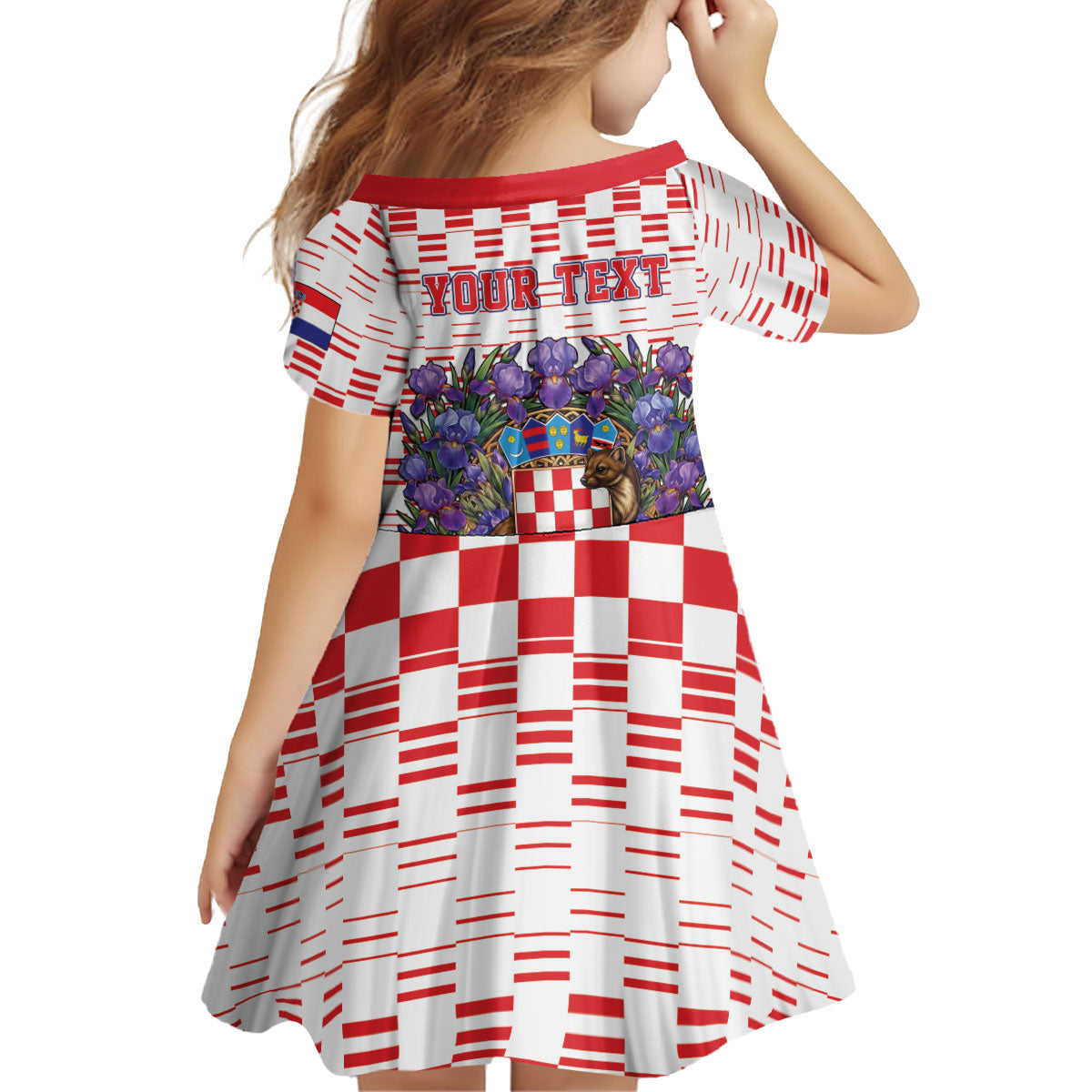 Personalized Croatia National Day Kid Short Sleeve Dress Croatian Kuna Heritage Iris Floral