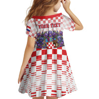 Personalized Croatia National Day Kid Short Sleeve Dress Croatian Kuna Heritage Iris Floral