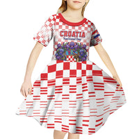 Personalized Croatia National Day Kid Short Sleeve Dress Croatian Kuna Heritage Iris Floral