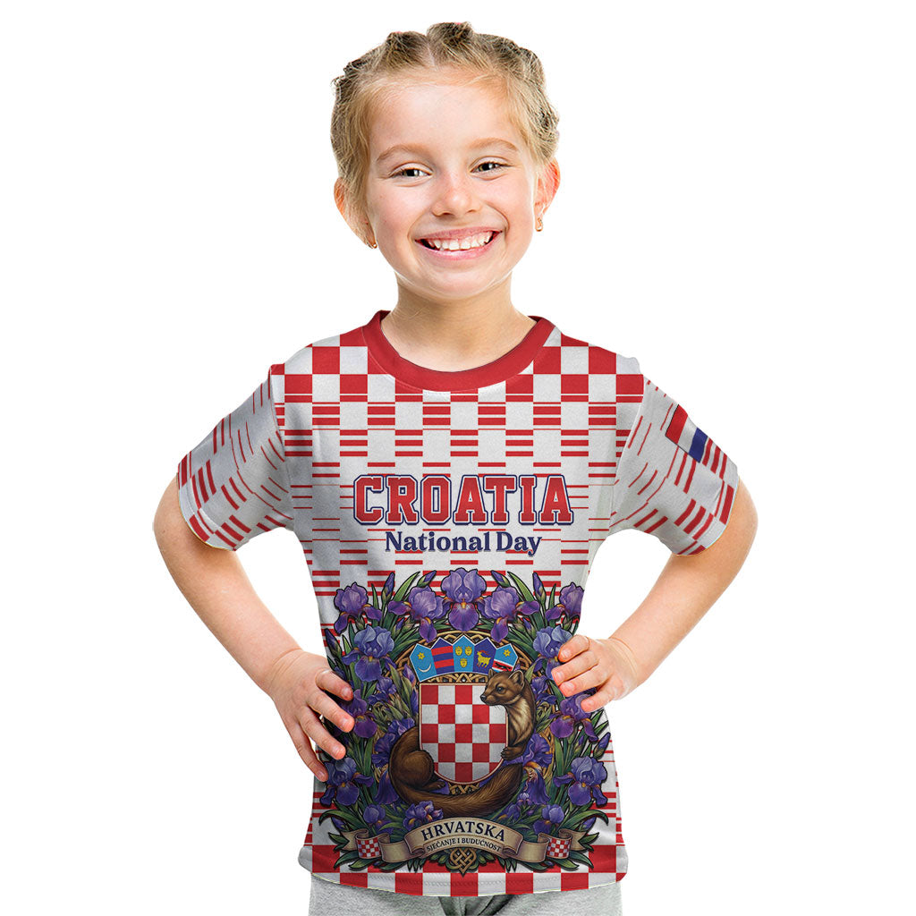 Personalized Croatia National Day Kid T Shirt Croatian Kuna Heritage Iris Floral
