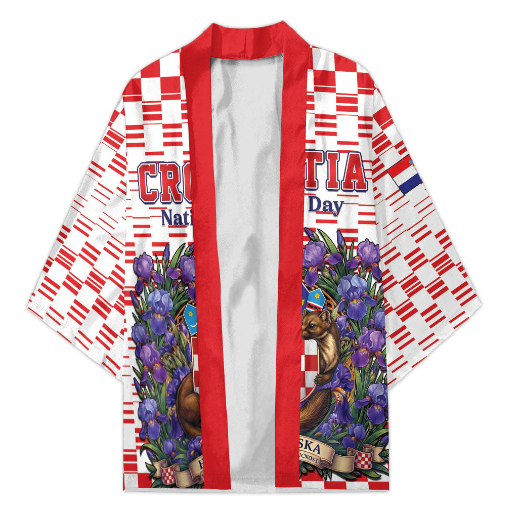 Personalized Croatia National Day Kimono Croatian Kuna Heritage Iris Floral