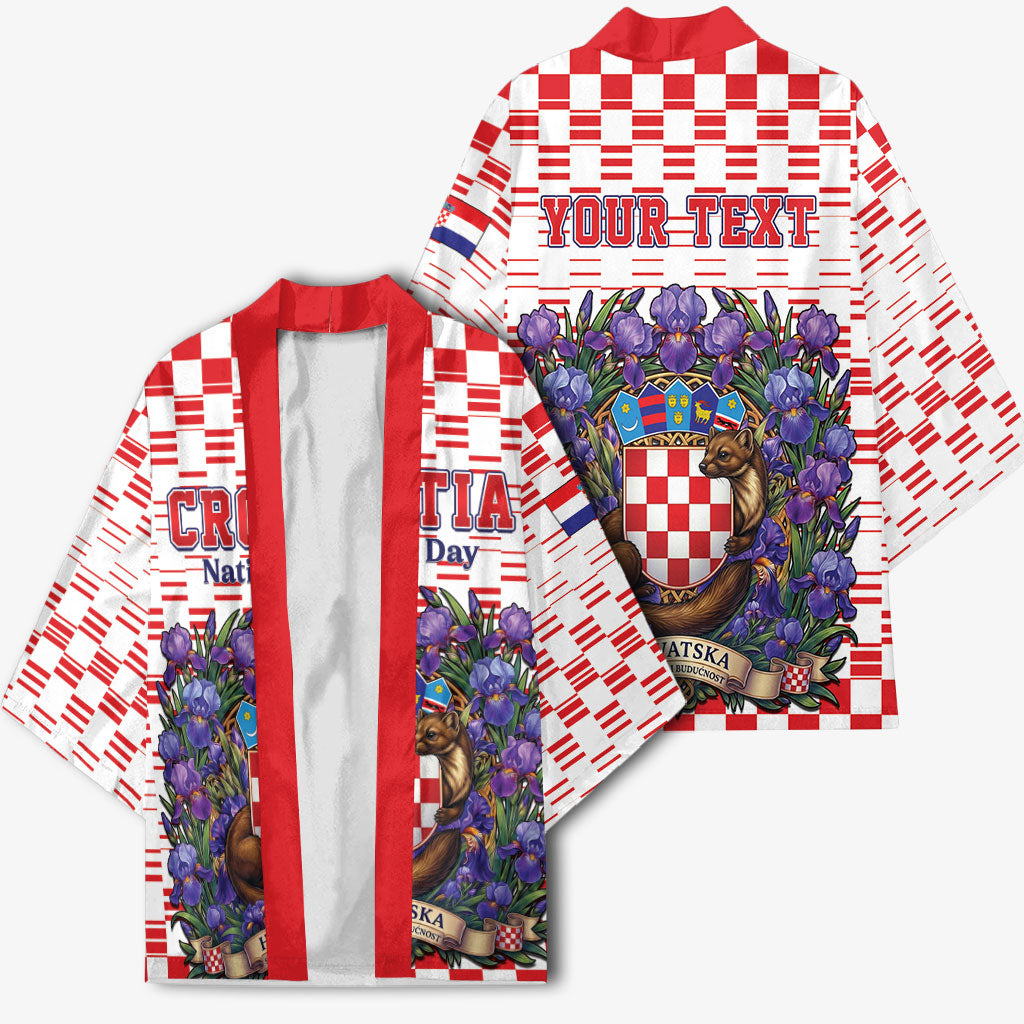 Personalized Croatia National Day Kimono Croatian Kuna Heritage Iris Floral