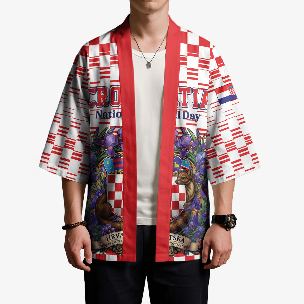 Personalized Croatia National Day Kimono Croatian Kuna Heritage Iris Floral