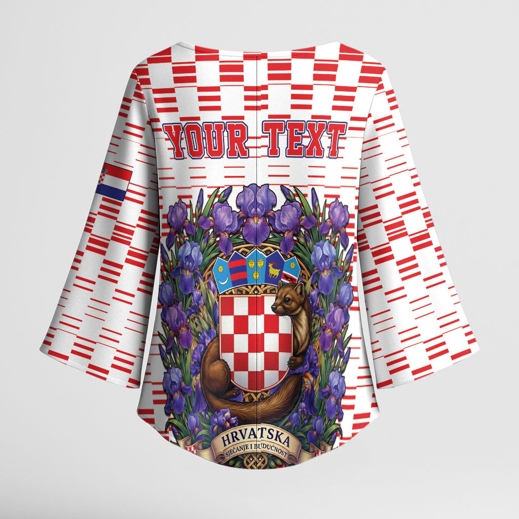 Personalized Croatia National Day Kimono Sleeve Blouse Croatian Kuna Heritage Iris Floral