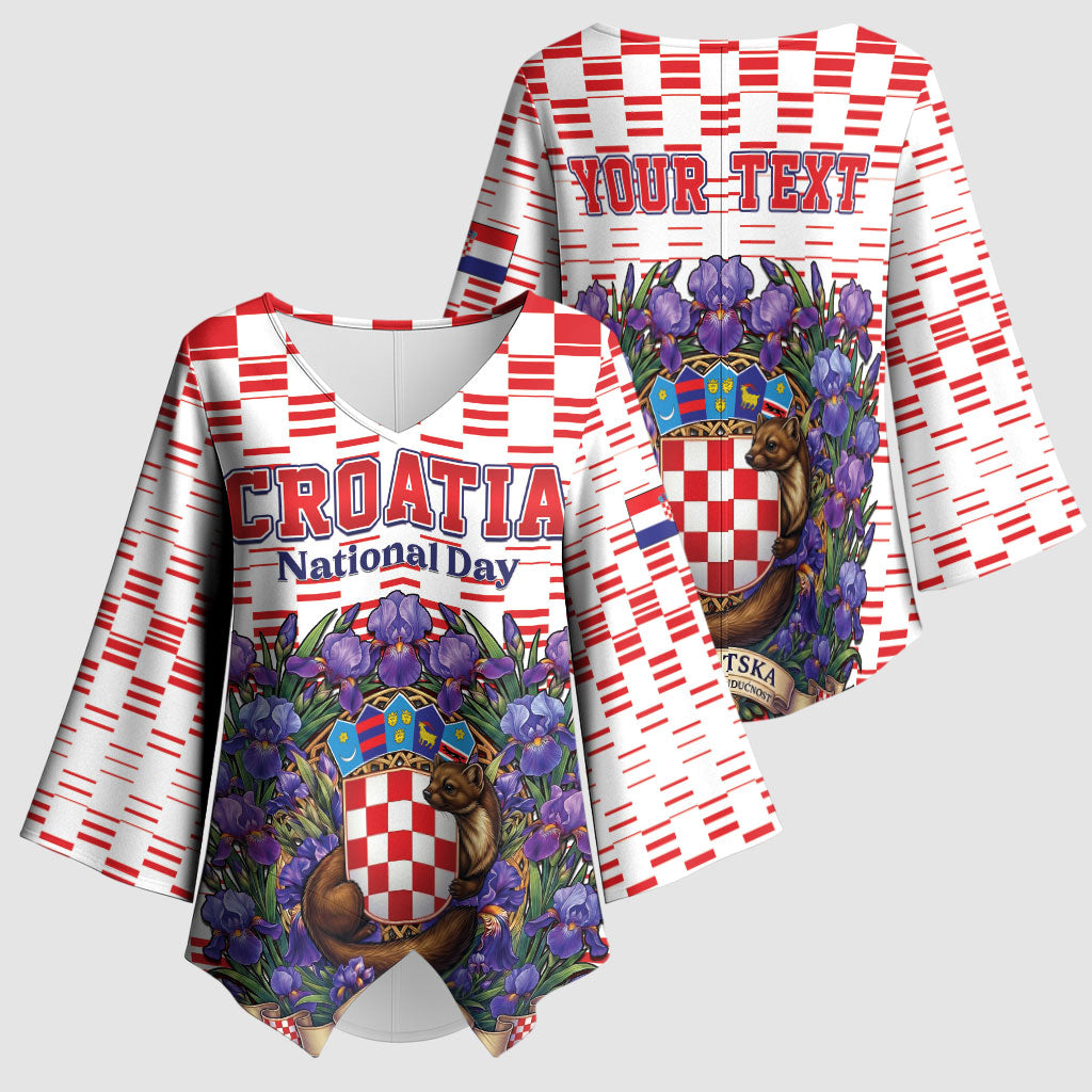 Personalized Croatia National Day Kimono Sleeve Blouse Croatian Kuna Heritage Iris Floral