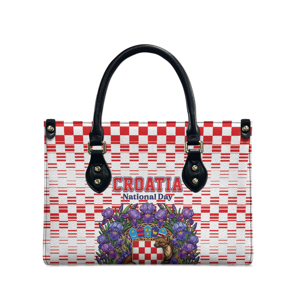 Croatia National Day Leather Bag Croatian Kuna Heritage Iris Floral