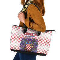 Croatia National Day Leather Tote Bag Croatian Kuna Heritage Iris Floral