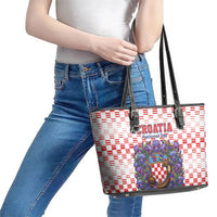 Croatia National Day Leather Tote Bag Croatian Kuna Heritage Iris Floral