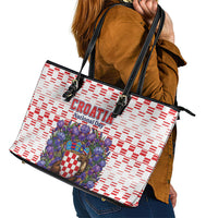 Croatia National Day Leather Tote Bag Croatian Kuna Heritage Iris Floral