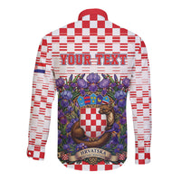 Personalized Croatia National Day Long Sleeve Button Shirt Croatian Kuna Heritage Iris Floral