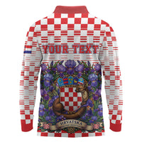 Personalized Croatia National Day Long Sleeve Polo Shirt Croatian Kuna Heritage Iris Floral